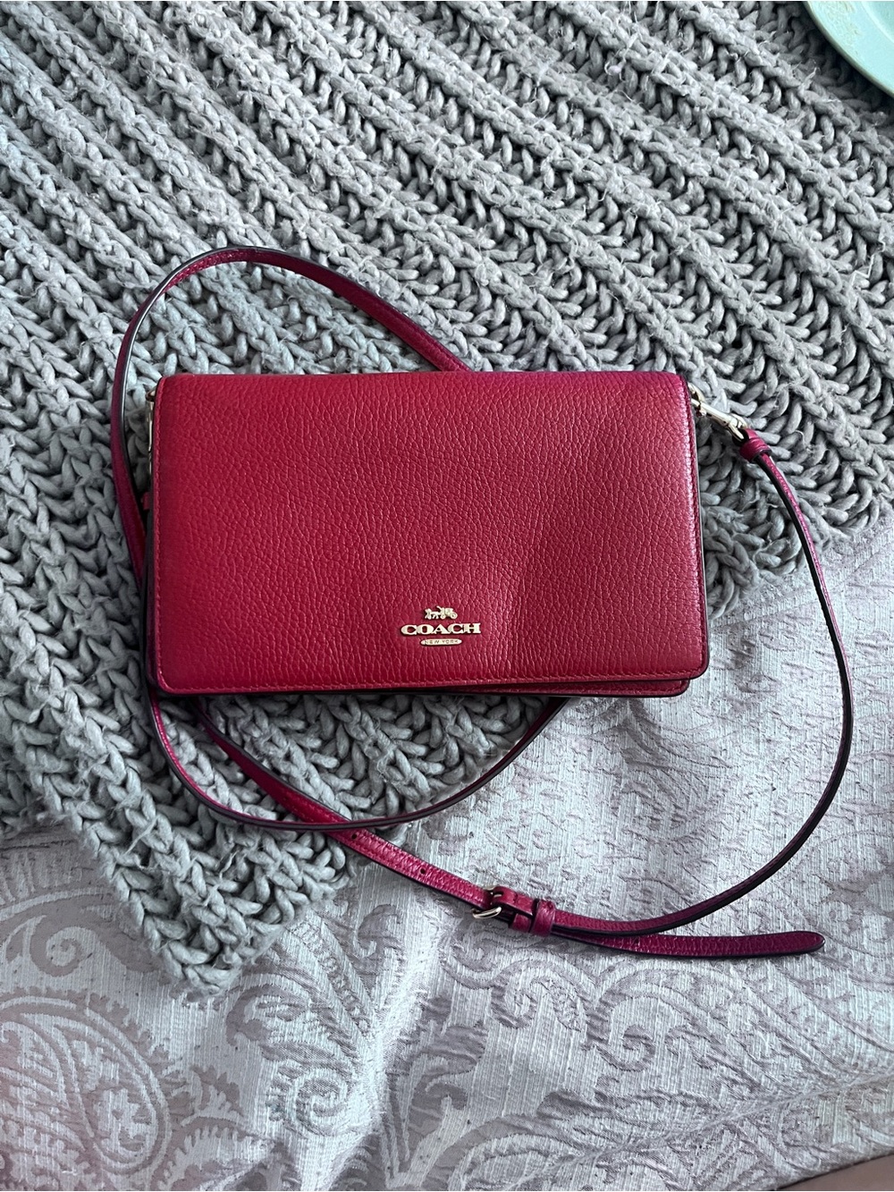 Coach Hayden Pebbled Leather Crossbody Wallet - Red